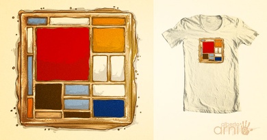 Waffle with Large Red Plane, Cream, Brown, Gray and Blue