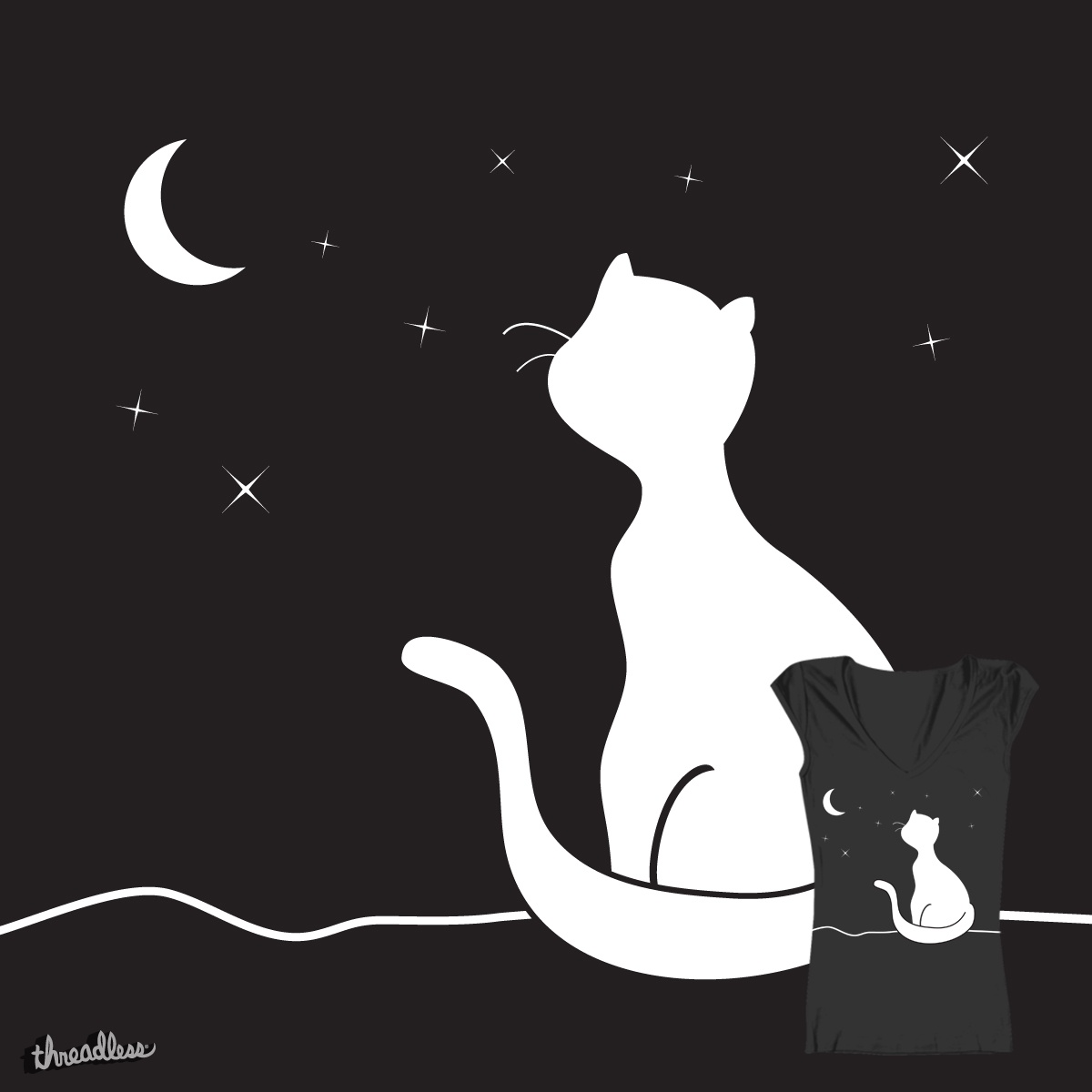 That cat under the Moon, a cool t-shirt design